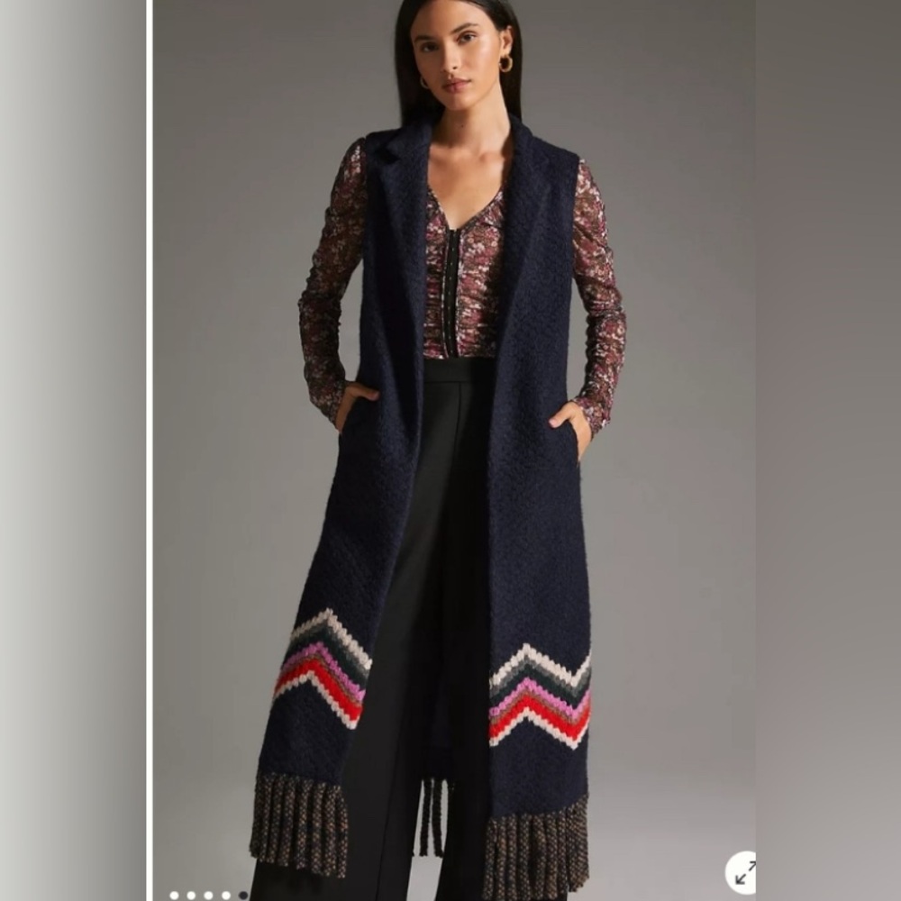 Anthropologie Vilagallo Duster Vest - navy with Chevron border